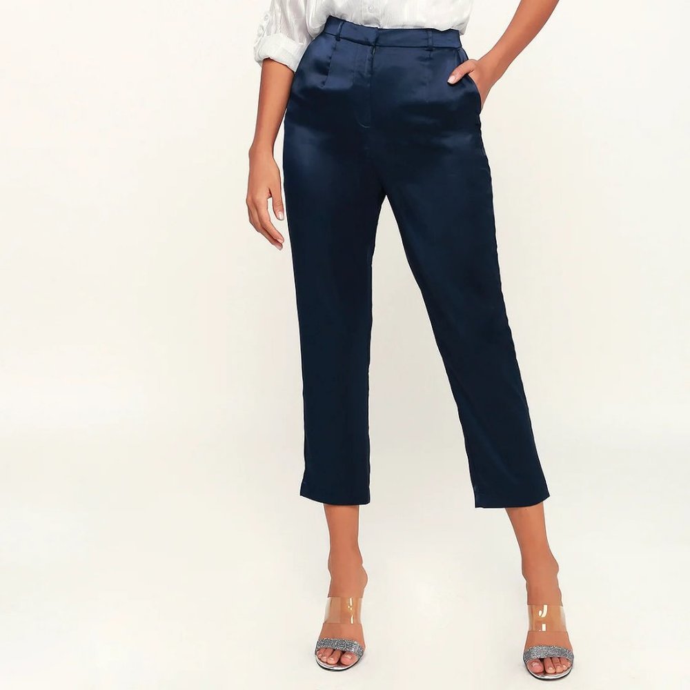 Lulu's - Navy Blue Satin Pants - Picture 2 of 7